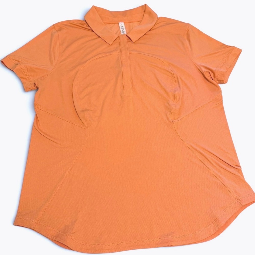 Lululemon Quick-Dry Short-Sleeve Polo Shirt Sunny Coral Orange Womens 14